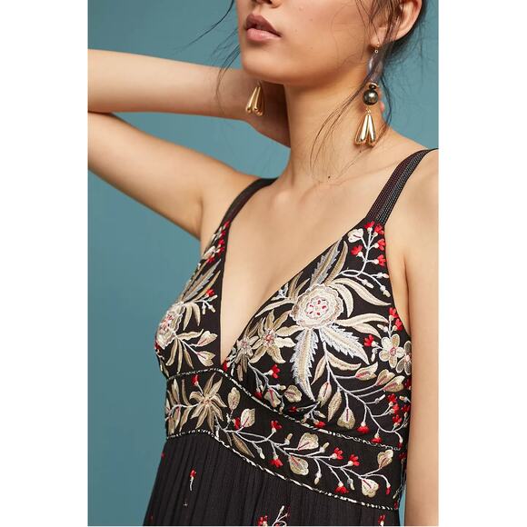 Anthropologie Black Maxi Dress with Colorful Embroidery - Picture 2 of 9